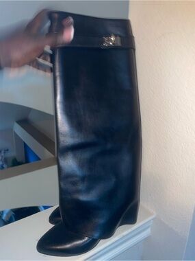 Givenchy Black Leather Knee-High Boot-Skirt